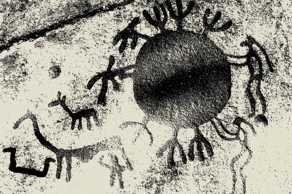 Ancient rock carvings etched into stone